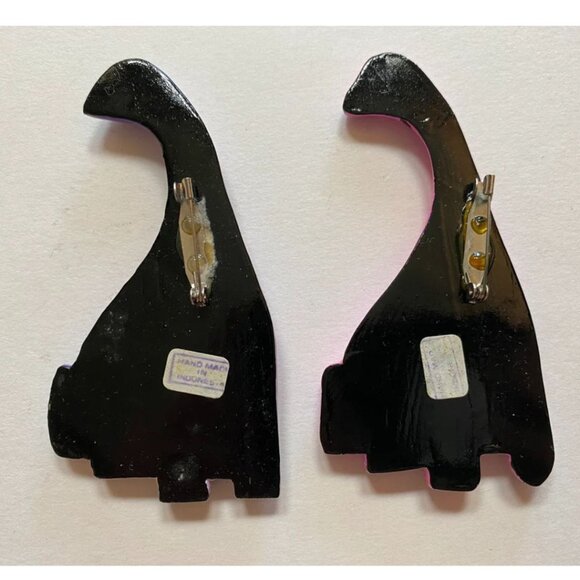 Dinosaur Brooches Pair Collectible Cute Fashion Accessories Pink and Purple - Picture 3 of 3